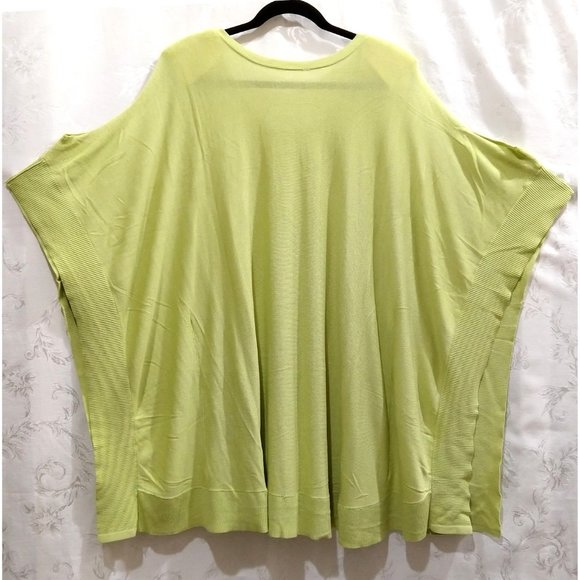 Vintage Y2K Cold Shoulder Poncho Sweater 3X Lime Green Jewel Neck Boho Bright - Picture 2 of 4